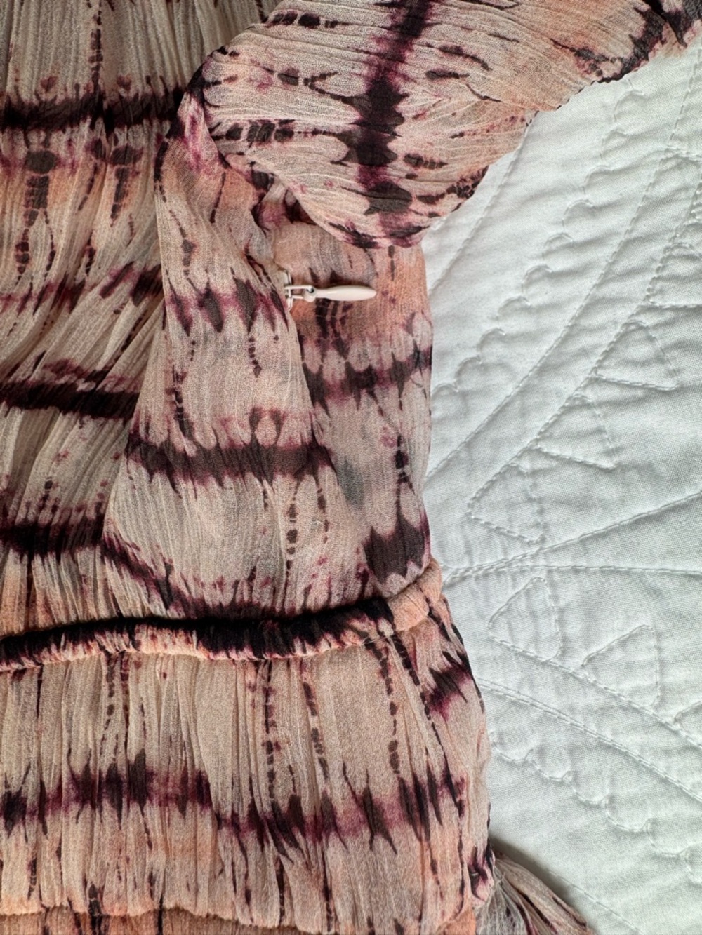 Ulla Johnson Elodie Silk Dress Blush Tie Dye Midi Puff Sleeve Size 8 - Picture 8 of 10